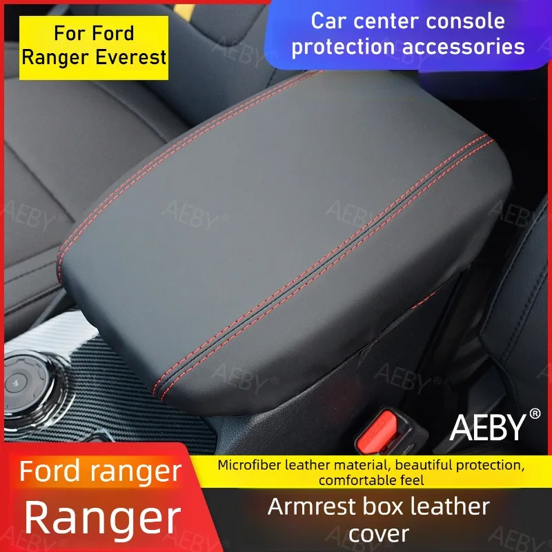 For Ford Ranger Everest 2022-2026 Armrest cover carbon fiber appearance is scratch-proof and dust-proof,center console