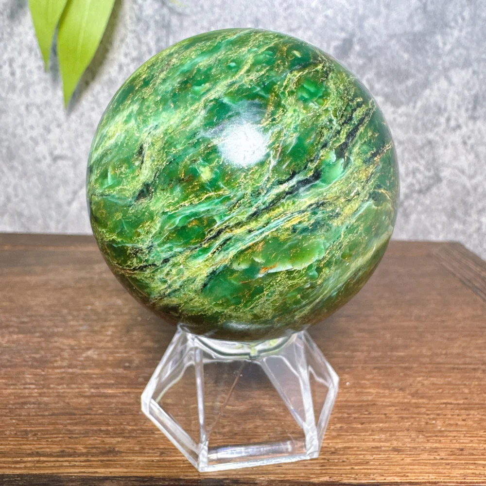 Natural Raw Gemstone Emerald Crystal Sphere Green Quartz Ball - Polished Reiki Healing Stone for Home Decoration And Gift