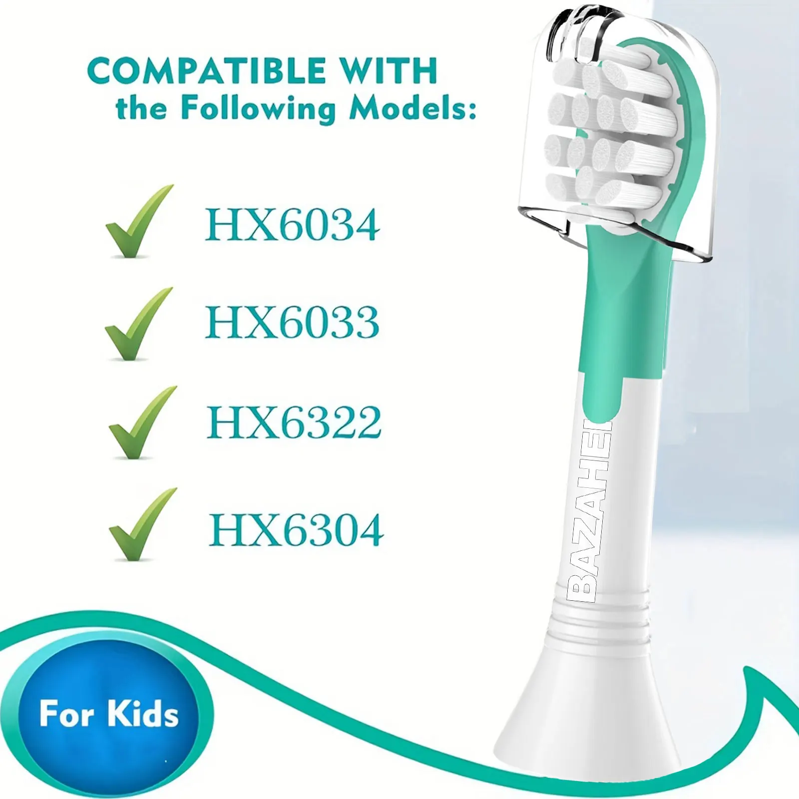 Set of 4 children\'s replacement toothbrush heads, compatible with HX6042, HX6032, HX6311, HX6312 and other electric toothbrushes