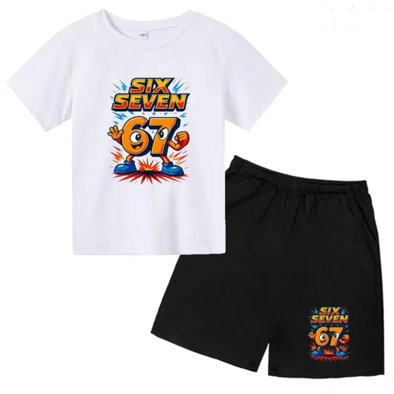 

Kids Summer T-shirt New Coat 67 Number Six Seven Print 3-12Yrs Clothing Short-sleeved Top+Shorts 2P Boys Girls Sports Casual Set