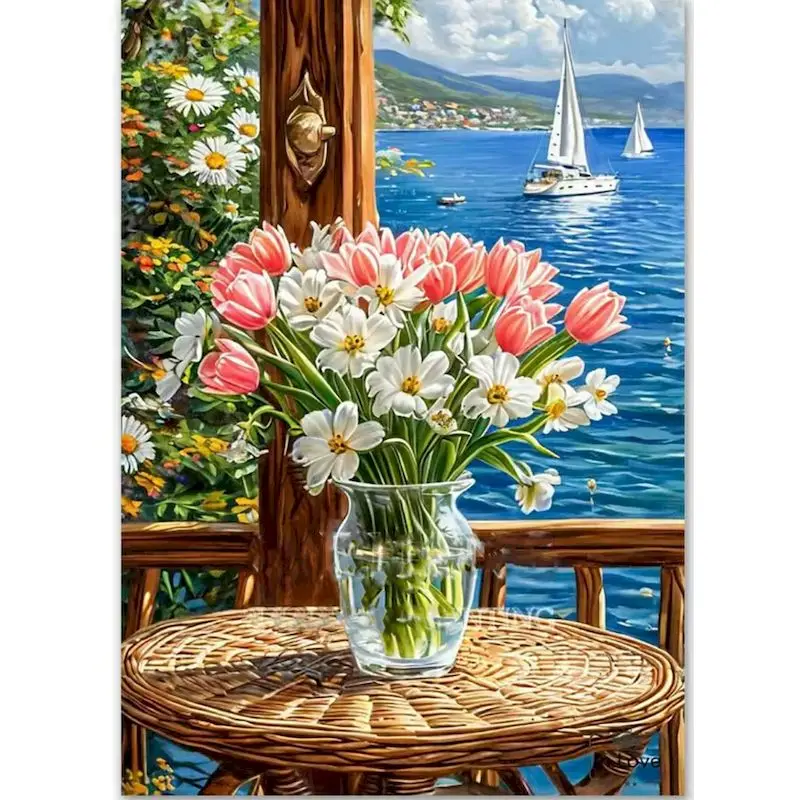 

GATYZTORY Painting By Number Flowers Kits Handpainted Scenery Picture For Adults Drawing On Canvas Home Decor DIY Frame 40x50cm