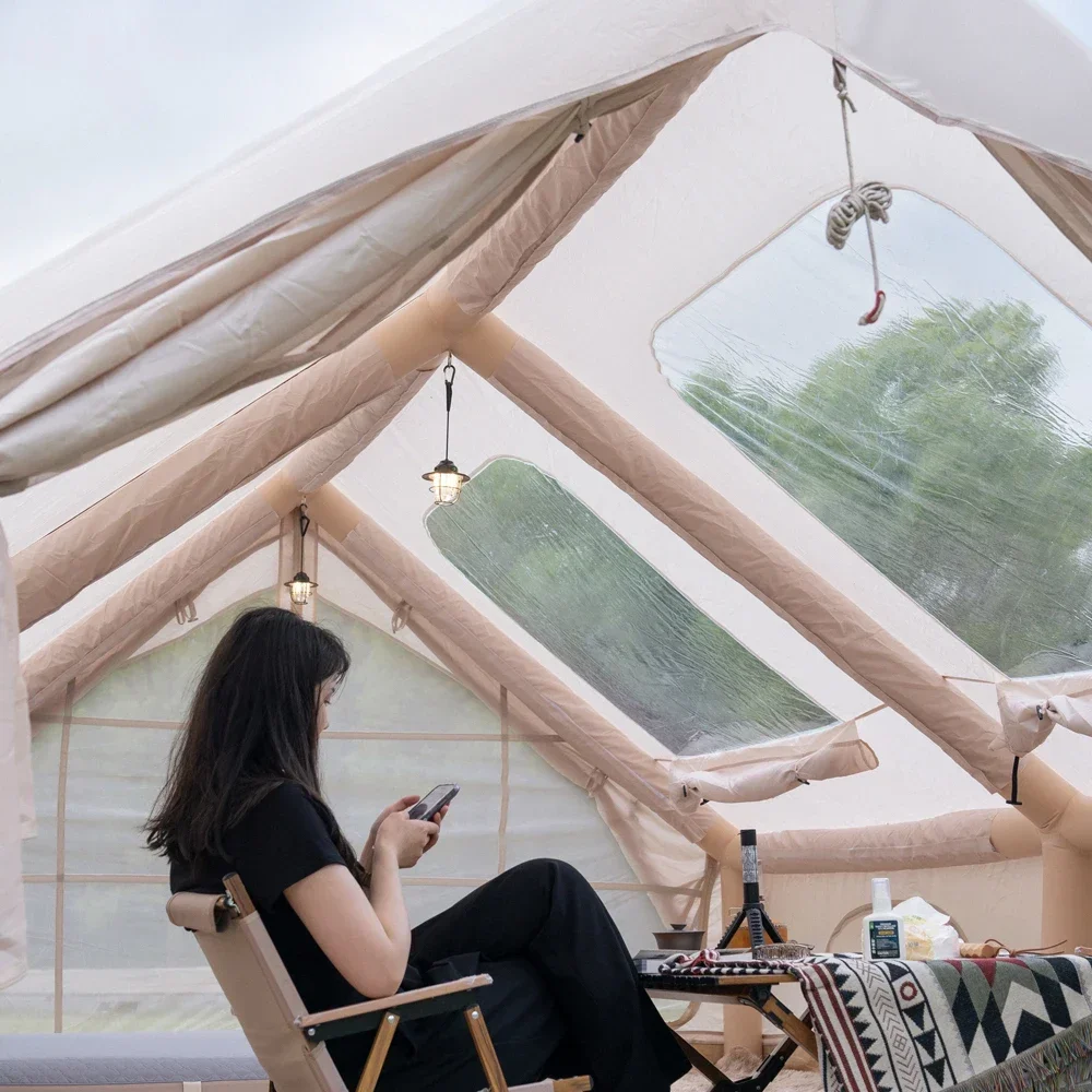 خيمة أوتوماتيكية قابلة للنفخ للتخييم في الهواء الطلق، كابينة محمولة قابلة للطي، معدات تخييم المطر السميكة طوال الليل #4