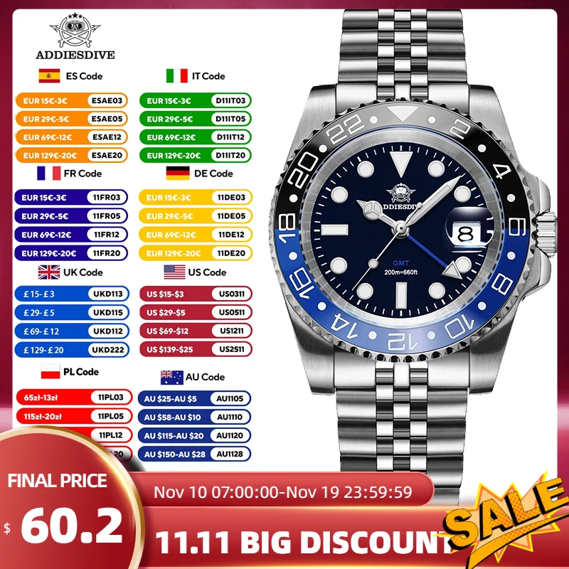 

ADDIESDIVE Luminous Quartz Watch Luxury Business Calendar Analog Wristwatches Stainless Steel Waterproof Diving Watches For Men