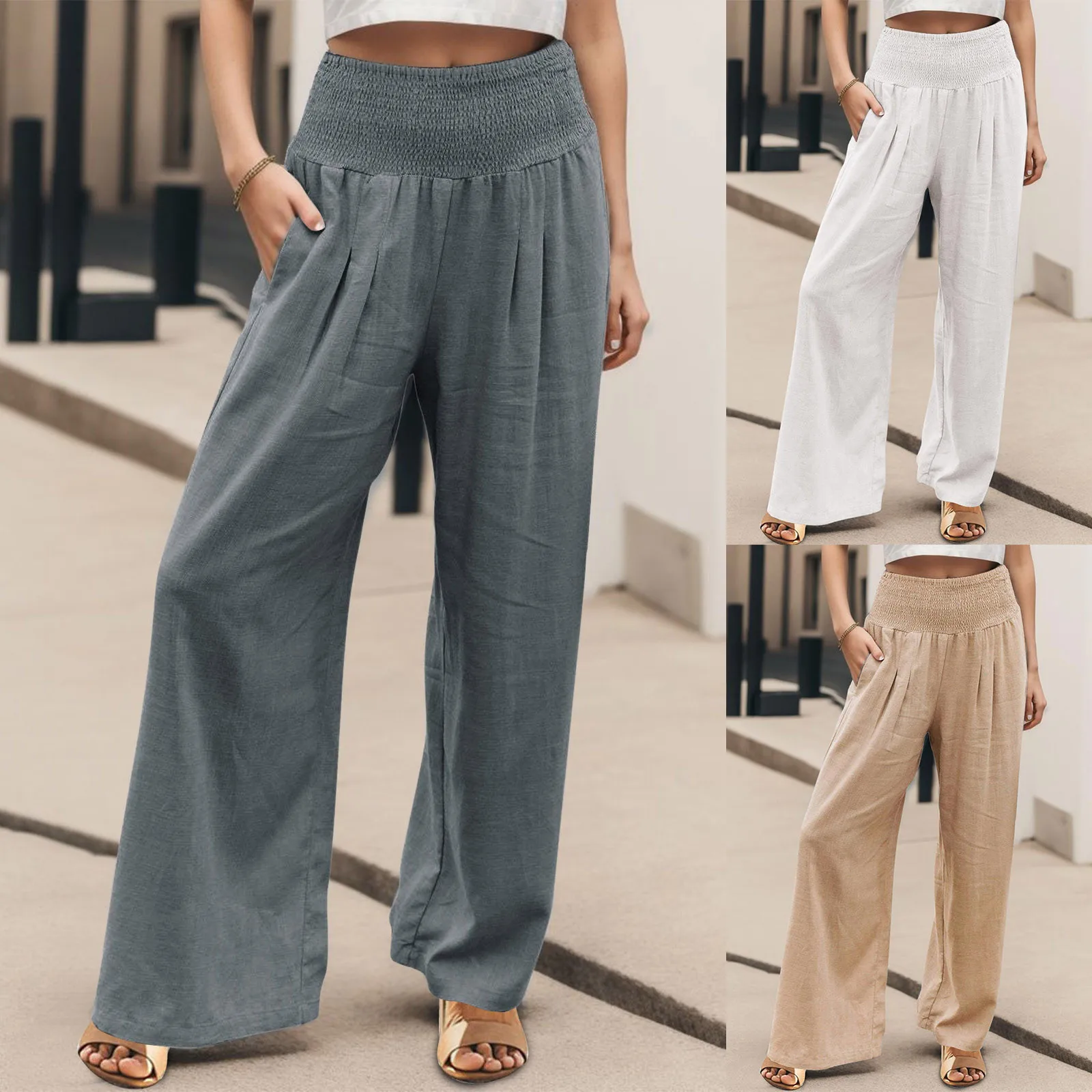 

Women Pants Fashion Solid Color Elastic Waist Loose Straight Pants Female Long Trousers Autumn Casual Pants Versatile Sports