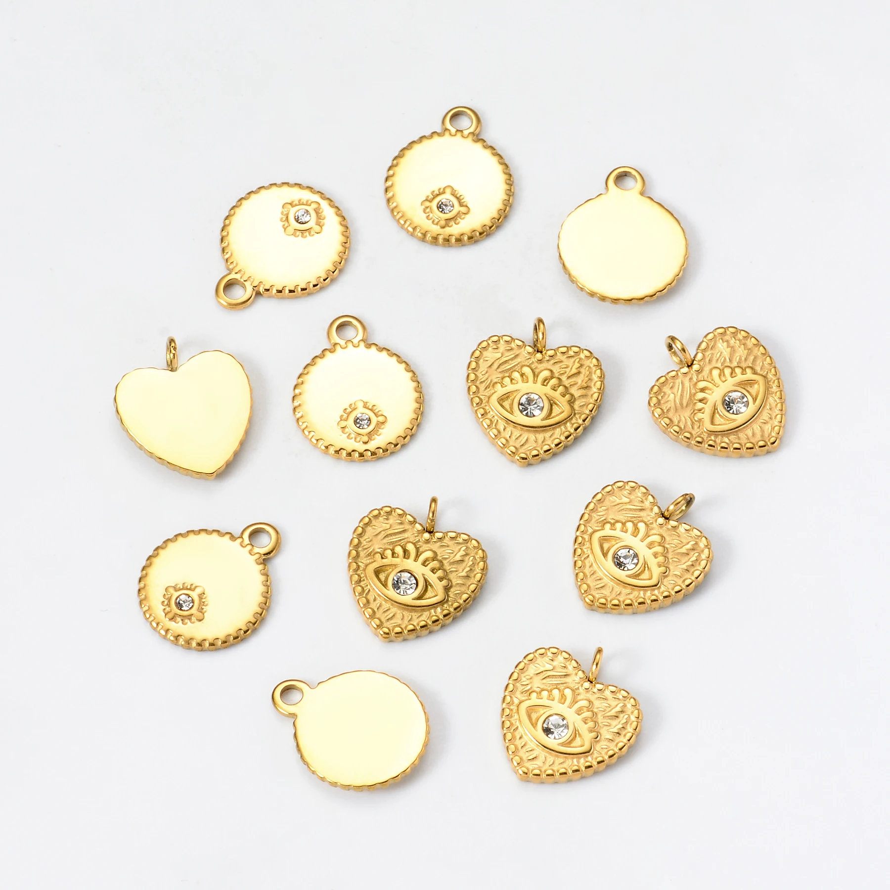 10Pcs New DIY Necklace 18K Accessories Stainless Steel Heart Round Handmade Jewelry Pendant Wholesale