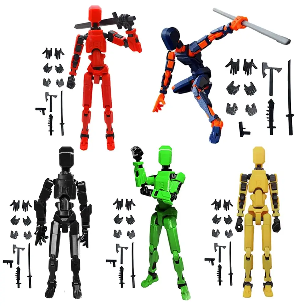 

T13 Action Figure Set 3D Printed Multi-Jointed Movable Robot Dummy Set with Full Articulation for Stop Motion Animation(5 Pack)