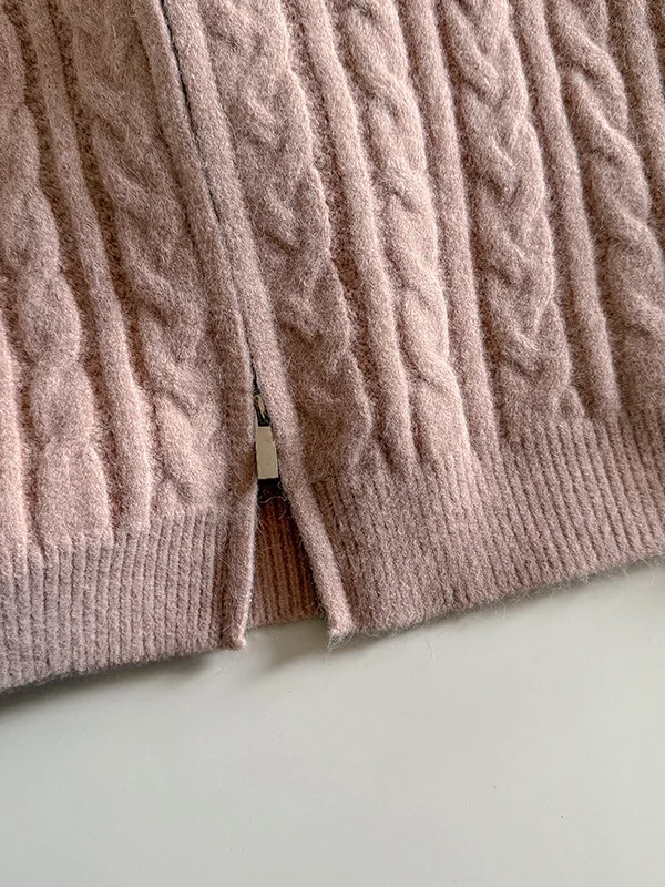 سترة محبوكة مزدوجة السحاب بلون نقي للنساء دافئة Sli الكورية Sle الخريف الشتاء وصول جديد تنوعا الوقوف طوق