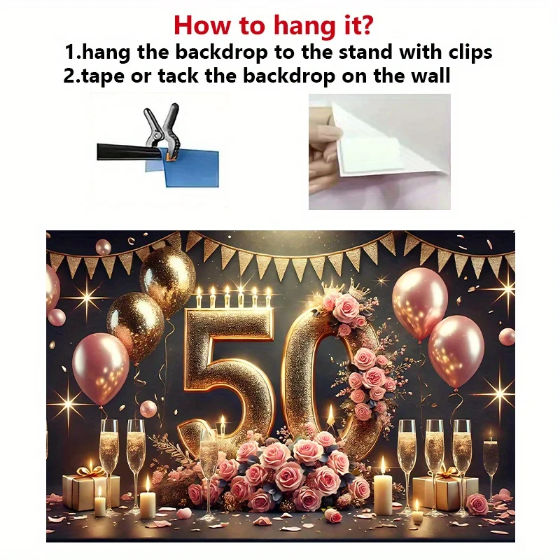 لافتة خلفية أنيقة لعيد الميلاد الخمسين الذهبي المتلألئ - غطاء حائط، مثالية للاحتفالات الداخلية والخارجية