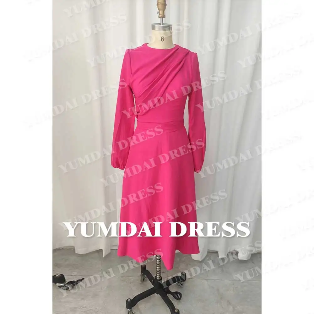 YUMDAI Modern Red Mother of the Bride Midi Evening Dress Dubai Mermaid Elegant Luxury Puff Sleeve 2024 Wedding Party Guest Dress