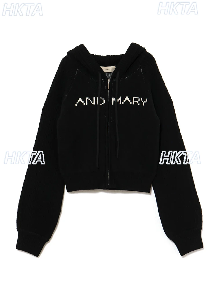 

Japanese Autumn Commuter Letter Jacquard Zipper Long Sleeve Hooded Cardigan Sweater Knitted Sling Vest Top Black Sweater Women