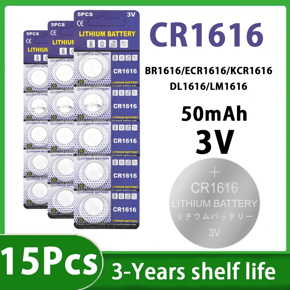 5-100pcs CR1616 3V Lithium Battery 50mAh DL1616 BR1616 ECR1616 Button Cell Batteries for Car Key Remote Watch