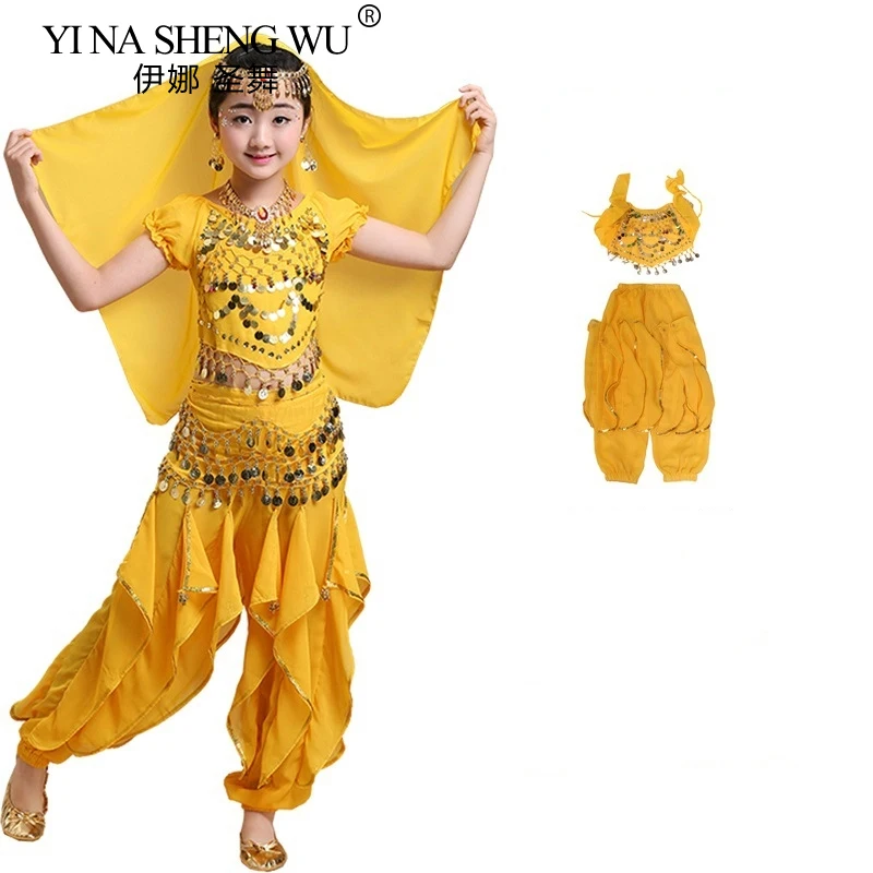 

Детский комплект костюмов для танца живота, восточный танец для девочек, детский танец живота, индийская танцевальная одежда для выступлений, 4 цвета