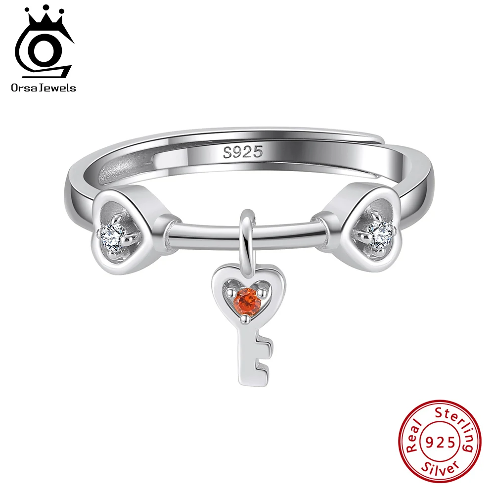 

ORSA JEWELS, серебро 925, сверкающий красный кубический циркон, сладкий ключ, кулон, кольца, регулируемые аксессуары для вечеринок для женщин, ювелирные изделия SR335