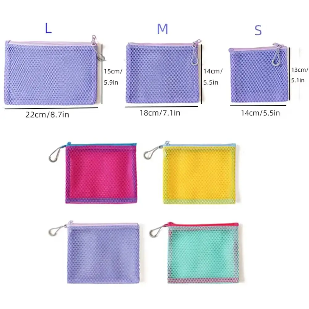 Ultra Light Mesh Storage Bag Visible Wear-proof Makeup Zipper Pouch Double Layered with Handle Portable Coin Purse