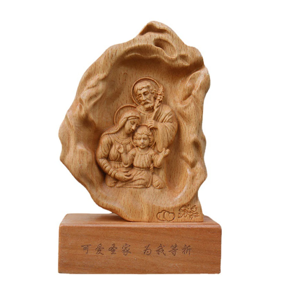 

Beech relief carved Saint statue, Jesus Family Catholic ornaments, Wood carving Our Lady Mary Joseph Jesus Church home crafts