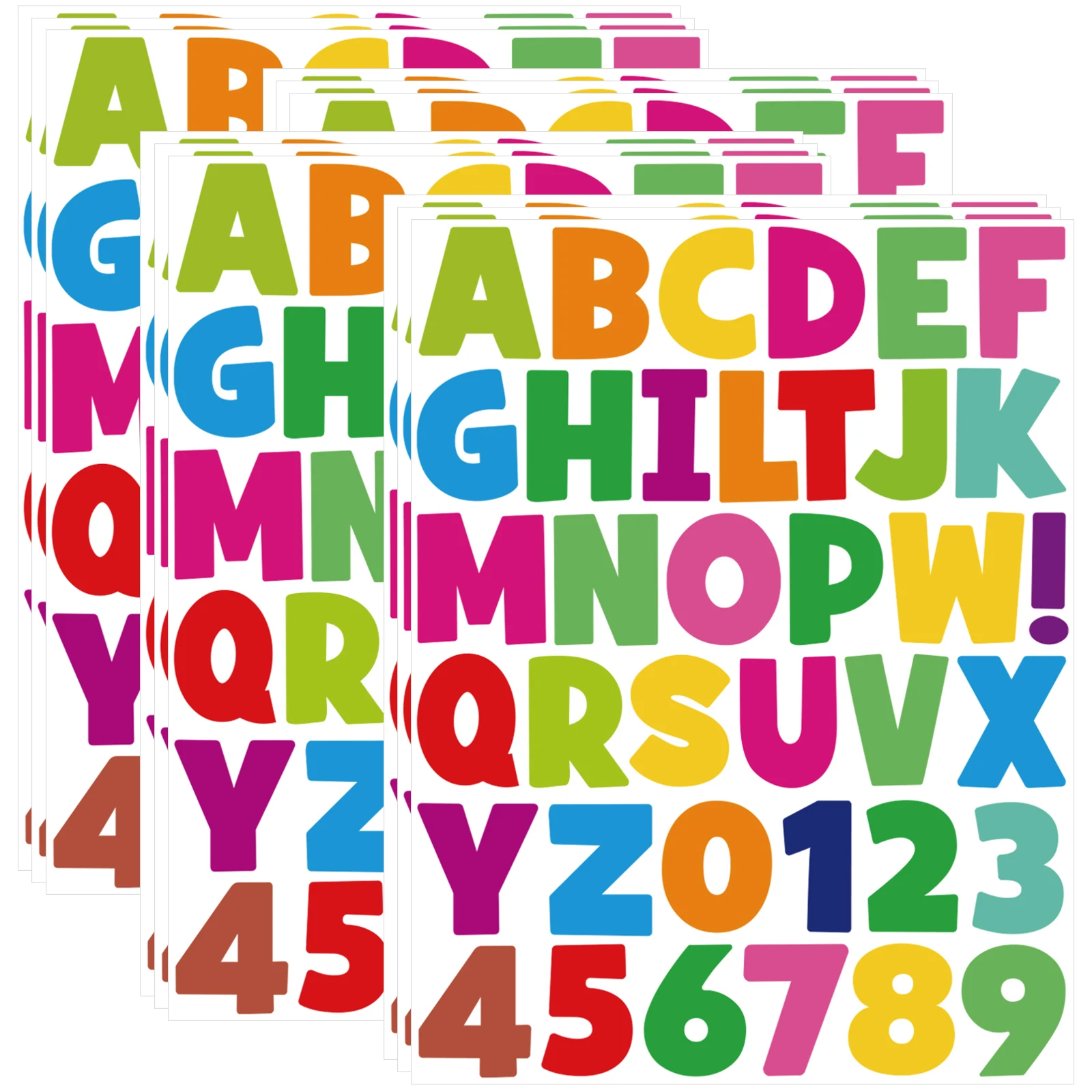 444PCS 2 Inch Large Letter Stickers, 12 Sheets Colorful Self-Adhesive Alphabet Stickers for Bulletin Board, Signs, Mailbox