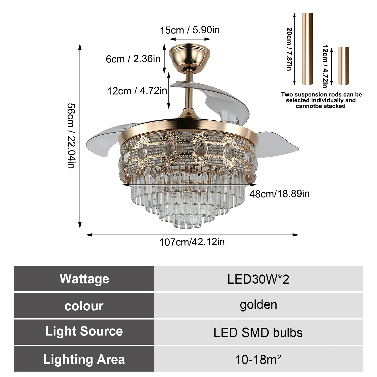 Modern Smart Ceiling Fan Chandelier Gold RC Adjustable 6 Speed Pendant Light Luminaire Bedroom 3 Heads Led Fandelier Lamp Indoor