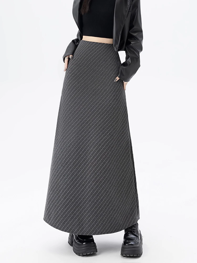 

High Waist A-Line Knitted Skirt Women's Autumn Winter New Sle Slim Fit Long Skirt Casual Commute High Waist Draped Stripe S...