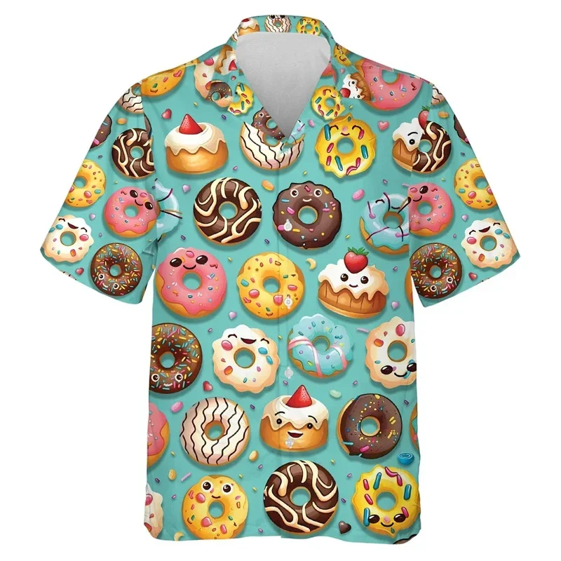 

Summer Hawaii 3D Candy Cake Ice Cream Doughnut Printed Men's Shirt Children's Fun Street Dress Shirt Fun Y2k Clothes