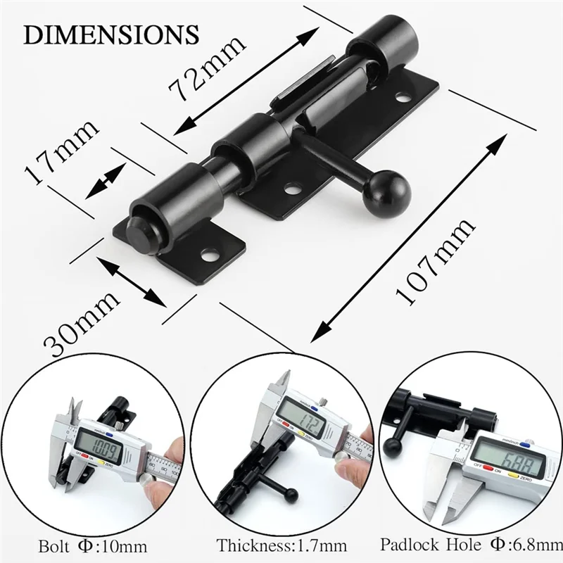 ABLQ Matte Black 304 Stainless Steel Barrels Bolt Door Latch With Padlock Hole, 4-Inch Slide Lock, 2-Pack For Enhanced Security