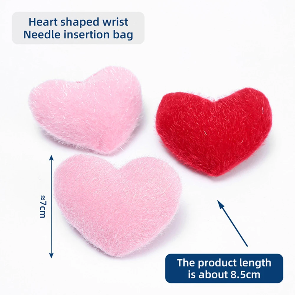 1PC Cute Heart Shaped Needle Pin Cushion Wrist Strap Sewing Needle Pillow for Cross Stitch Sewing Accessories