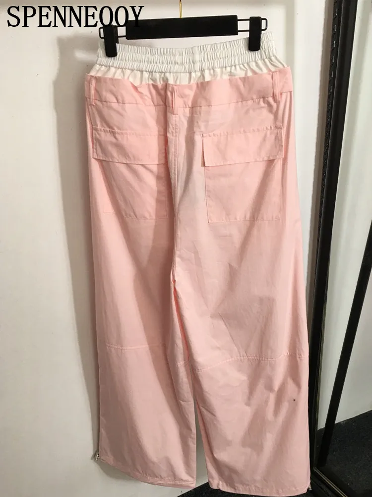 Éventuelles ENNEwing Y-Pantalon Décontracté à Jambes Larges pour Femme, Couleur Unie, Cordon de Serrage, Taille Droite, Mode Printemps Été