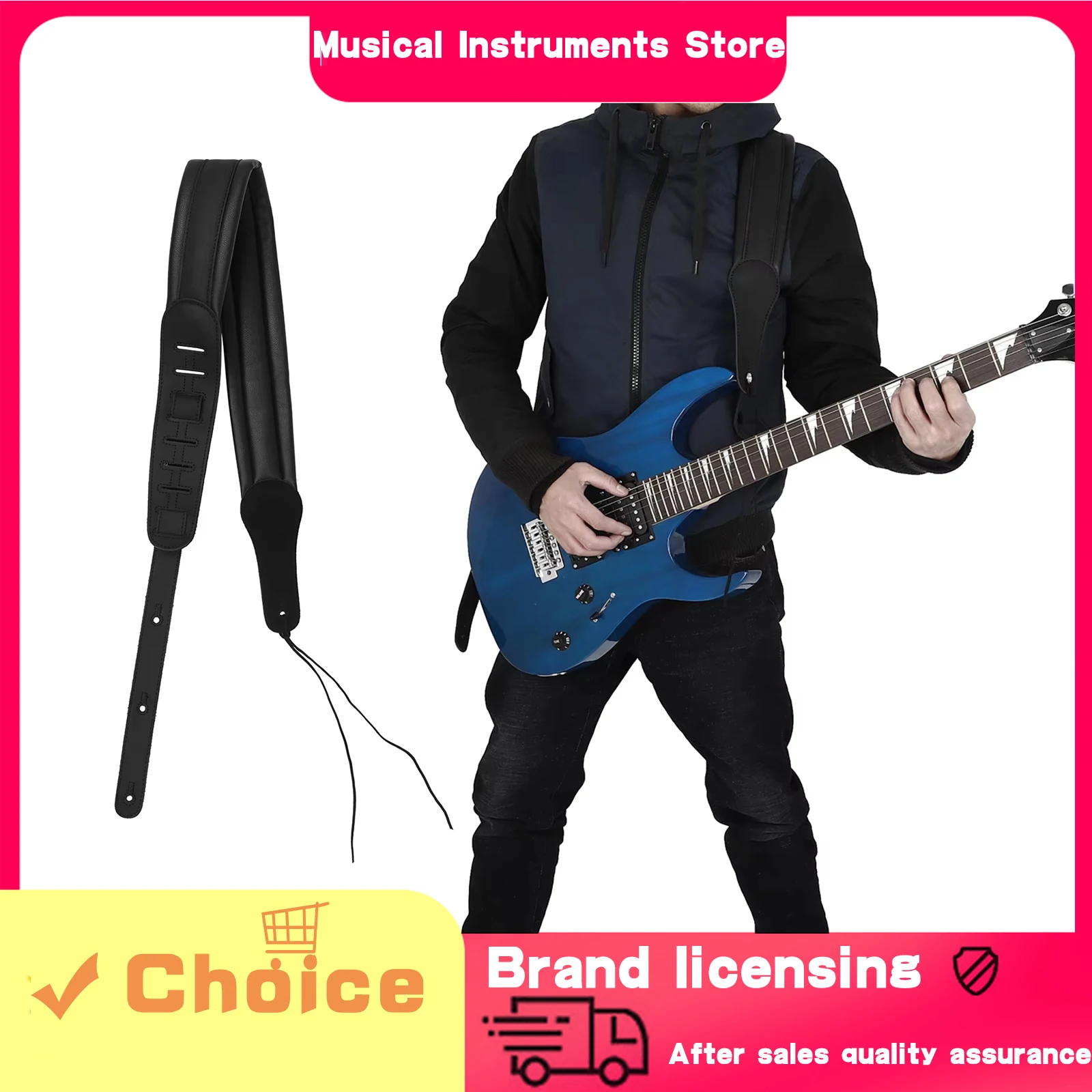 Correa de guitarra de cuero negro ajustable IRIN, accesorio para instrumentos de cuerda, cinturón de hombro grueso para bajo de guitarra acústica eléctrica