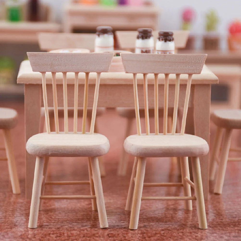 Chaise l'inventaire de maison de course, accessoires de salle à manger pour bébé, ornement en bois, meubles miniatures de bricolage, 2 pièces