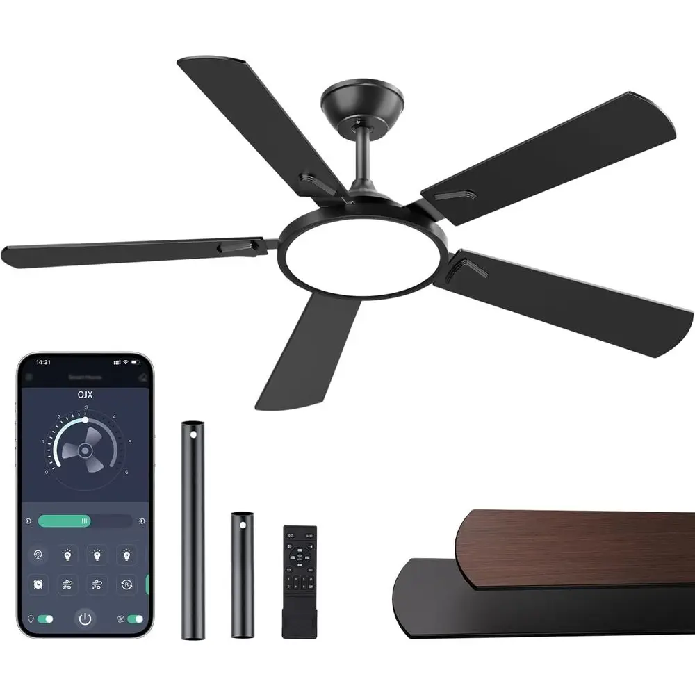 

52 Ceiling Fan with Light, Remote/APP Control, 3-Speed, Quiet, Reversible, Dimmable, Suitable for Living Spaces and Outdoor
