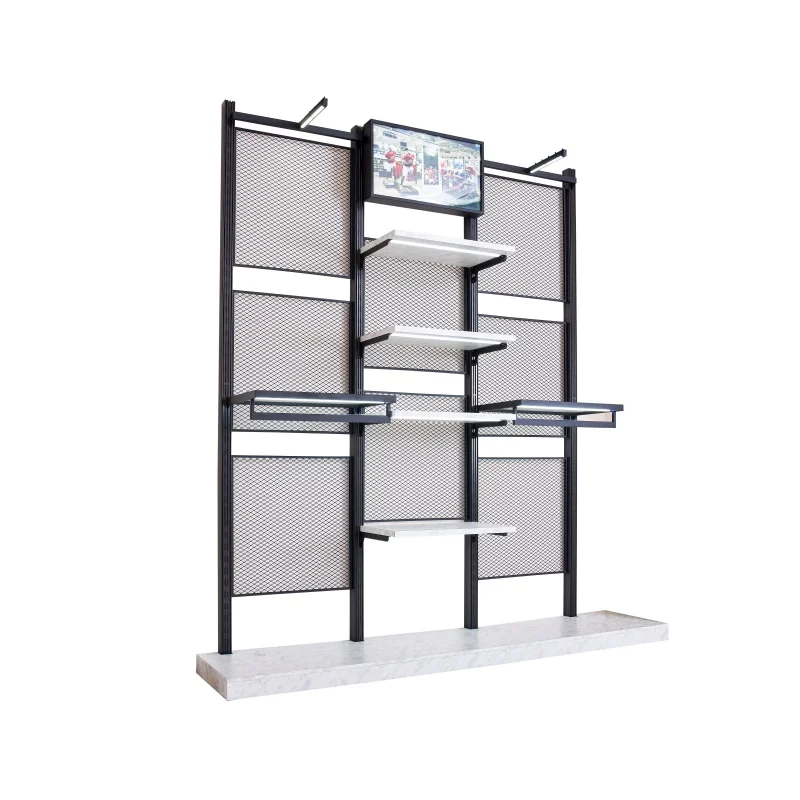 Custom, Apparel Clothing Store Display Stand Wall Mounted Clothing Display Rack Store Shelves with LED Light