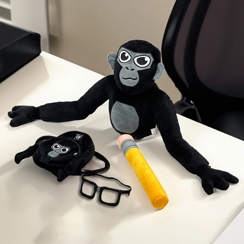 Sac approuvé pour l'école Gorilla avec cadre noir, verres et crayon, beurre en peluche, design créatif mignon