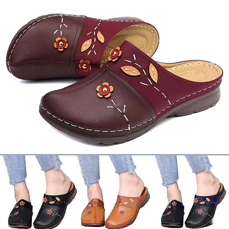 

Women Clogs Sandals Wear-resistant Non-slip Soles Ladies Comfort Closed Toe Wedges Platform Shoes Soft Breathable Flower Slipper