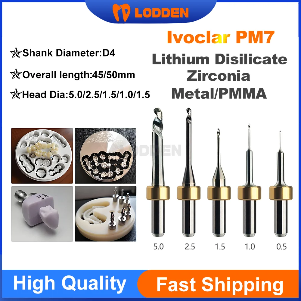 Ivoclar PM7 Dental Milling Burs For Cutting Zirconia/PMMA/Lithium Disilicate/Metal D6 Shank Dental Lab CAD CAM Grinding Tool