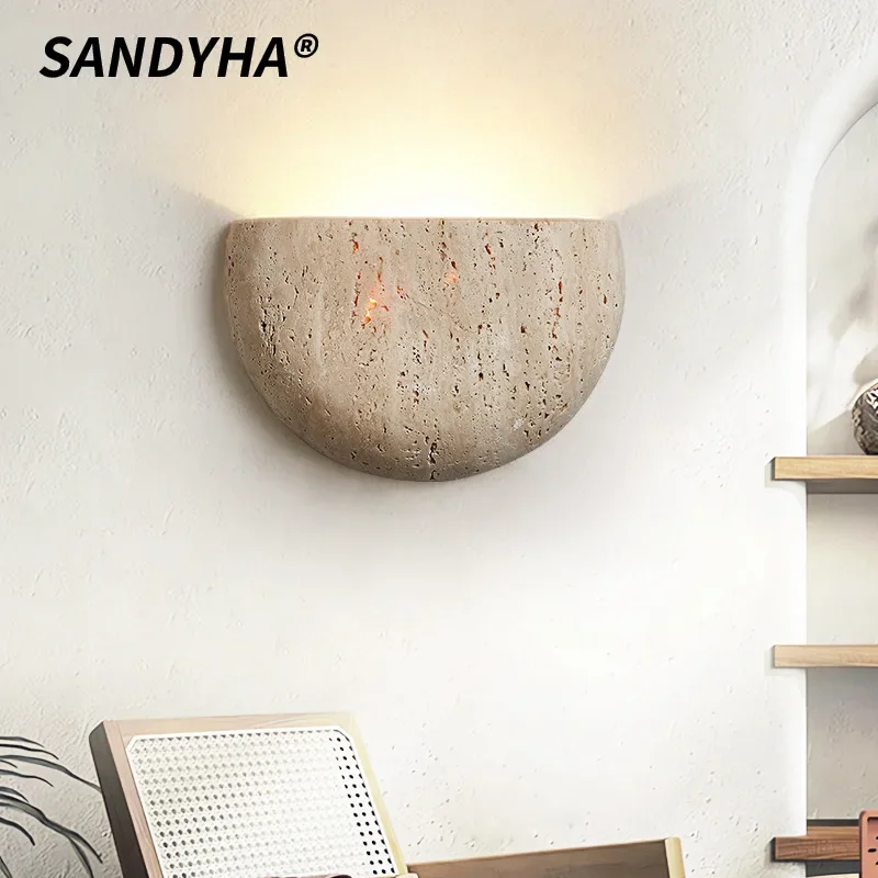 SANDYHA Natural Amarelo Caverna Pedra Lâmpada de Parede Meio Círculo Design LED Luz Iluminação Interior para Sala de estar Quarto Decoração de Casa