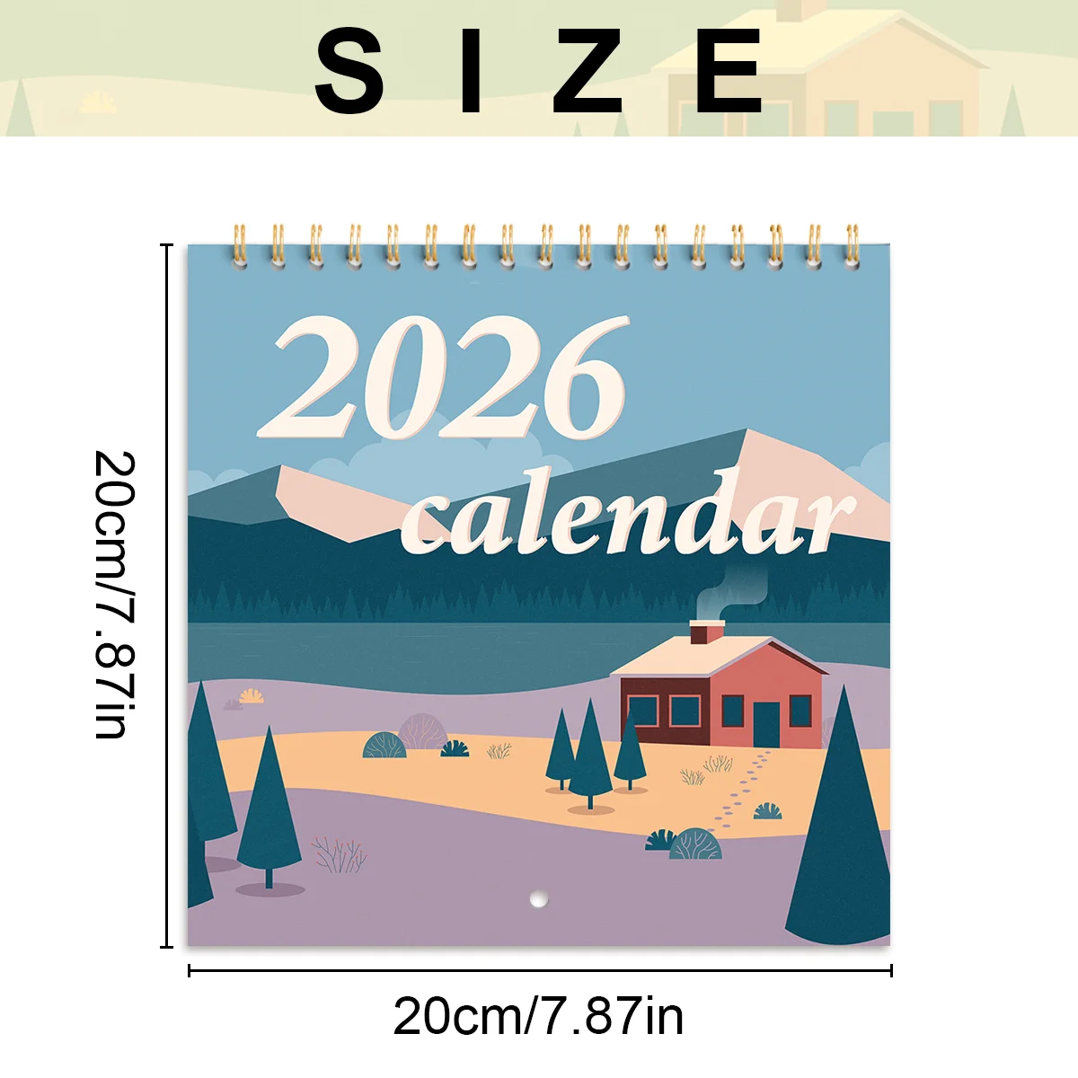 Pearlescent Paper 2026 Flat Four Season Landscape Theme Golden Iron Ring Hanging Calendar, Simple Beautiful Calendar 20 * 20cm