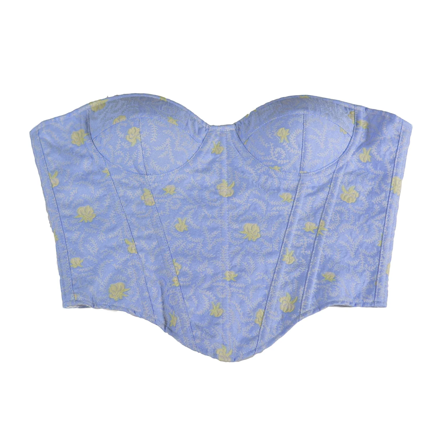 Elegant Blue Corset Top Overbust Vintage Victoria Bodices Waist Trainer Strapless Shapewear Sweet Cute Floral Yellow Bustiers