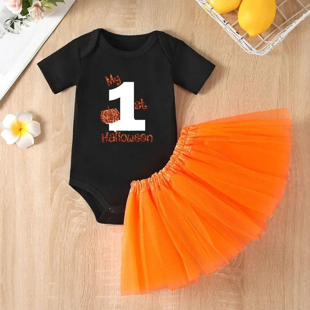 Baby Girls Halloween Outfits My 1st Halloween Romper+ Tutu Dress 2Pcs Outfit Set Costume Newborn Halloween Outfit