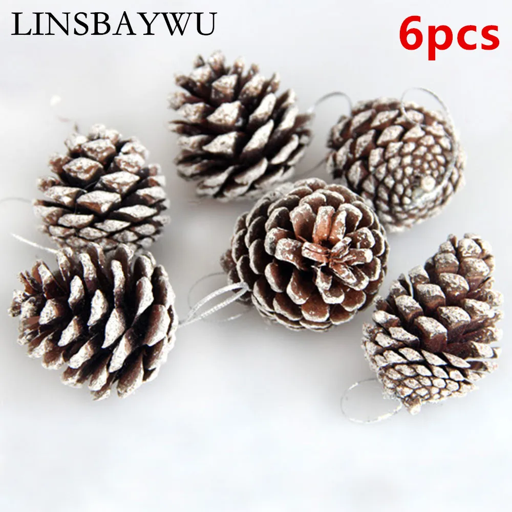 

6pcs Artificial Plants Fake Pine Cone Christmas Tree Decoration Home Decor Ornament 5cm Pine Cones with String for Wedding Party