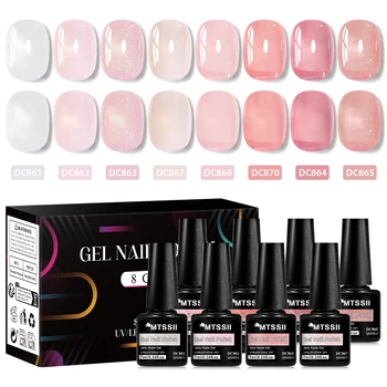 8pcs Nude Jelly Gel Nail Polish Set With Box Translucent Color Semi Permanent Soak Off UV…