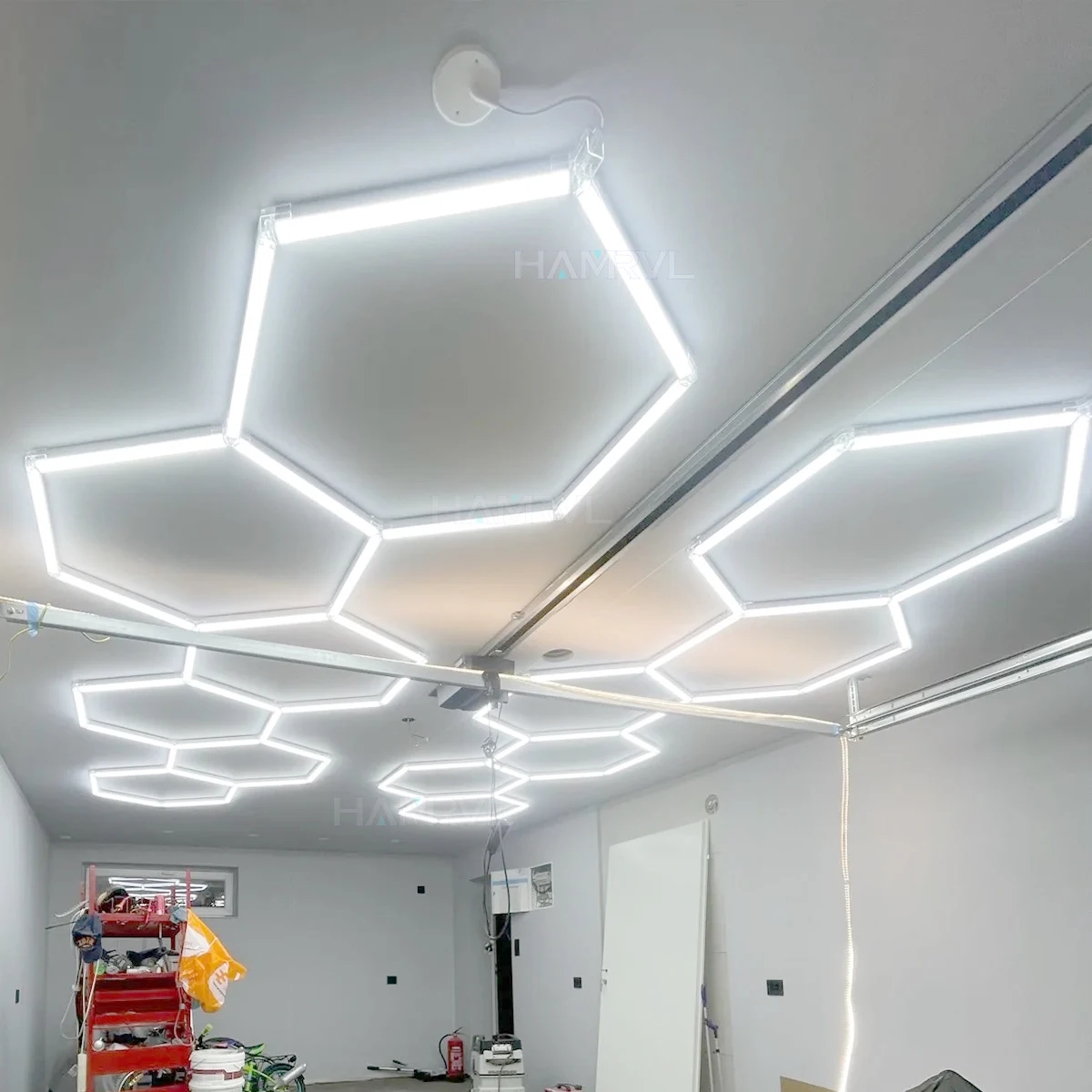 Hexagonal Honeycomb LED Panel Light 6000-6500K Daylight White AC110-240V Wide Voltage for Gym Salon Workshop Industrial Lighting
