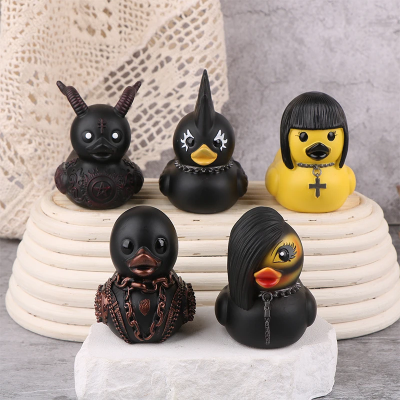 1PC Creative Duck Statue Car Decorations Punk Animal Figurine Resin Statues Car Decor Collectible Figurines Satan Duck Tabletop