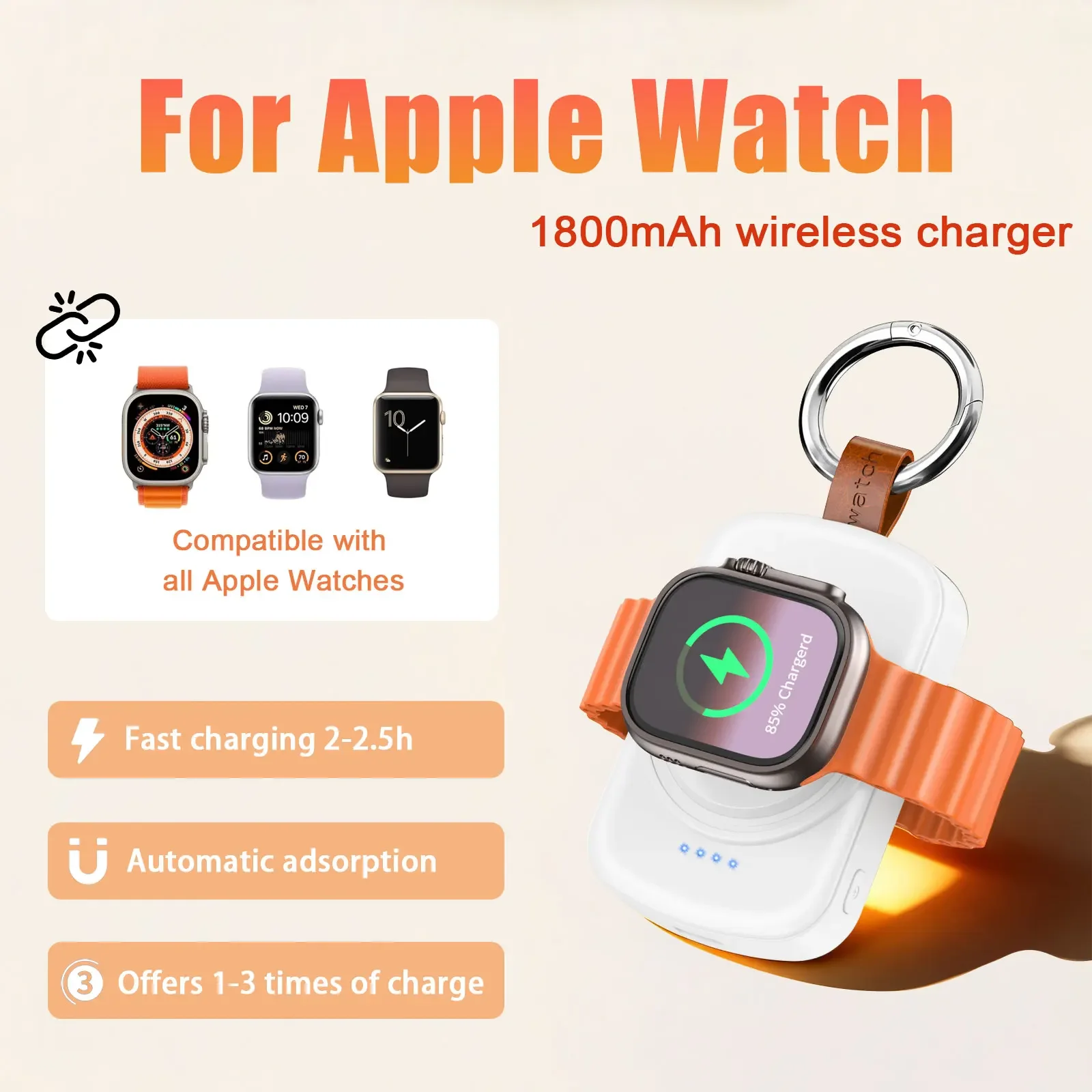 

Fast wireless charger for all Apple Watch models, wireless magnetic Type-C portable charger with key fob