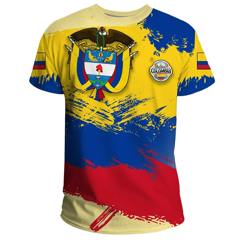 Summer Fashion New 3D Colombia National Flag Emblem Printing T Shirt Colombia Coat Of Arms Graphic T-shirts For Men Vintage Tops