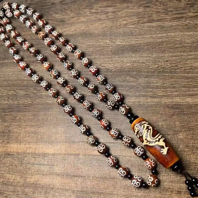 Agate Ruyi dragon pattern Tianzhu hand string necklace retro Tibetan style national wind agate Tianzhu rosary bracelet necklace