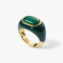 French Ins High-quality Natural Malachite White Fritillary Drop Glaze Ring Niche Simple Fashion Charm Trendy Jewelry