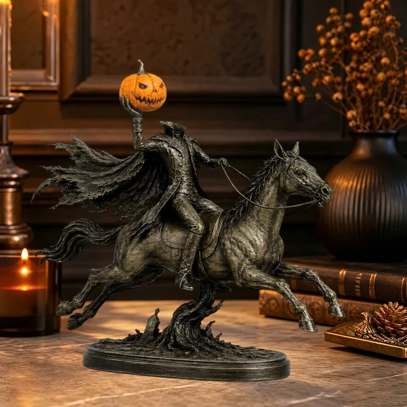 Kopflose Reiterstatue mit warmen LED-Lichtern, im gotischen Stil, Halloween-Dekoration für Kaminsims, Schreibtisch, Tisch, Zuhause, Zimmer, Ornamente und Dekorationsartikel. – Detail 6