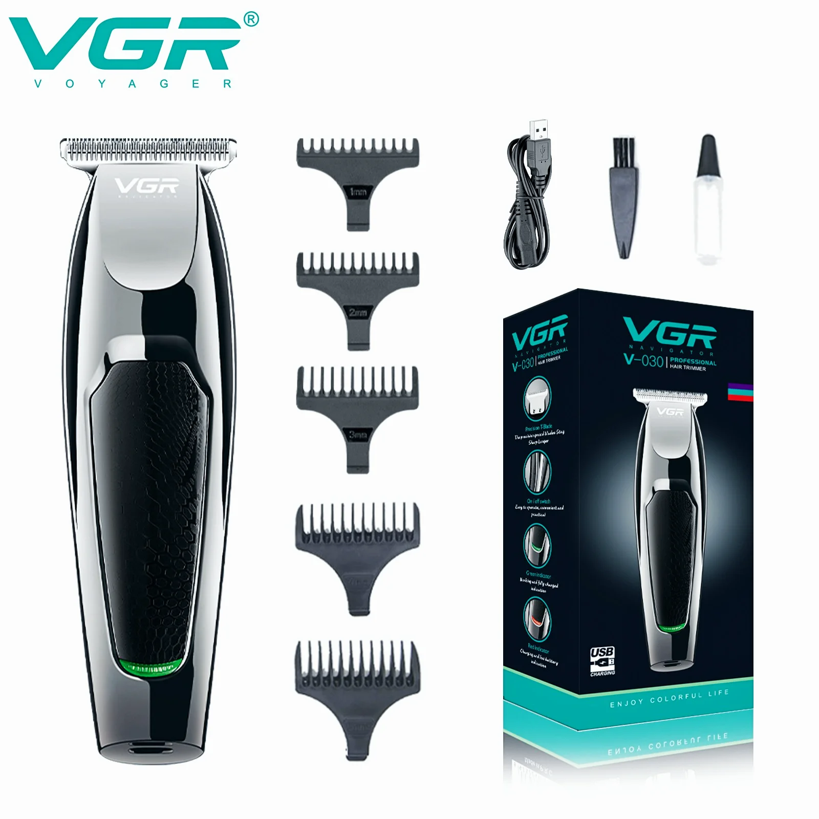 VGR Hair Cutting Machine Electric Hair Clipper Professional Haircut Machine Bald Barber USB Charging Hair Trimmer for Men V-030