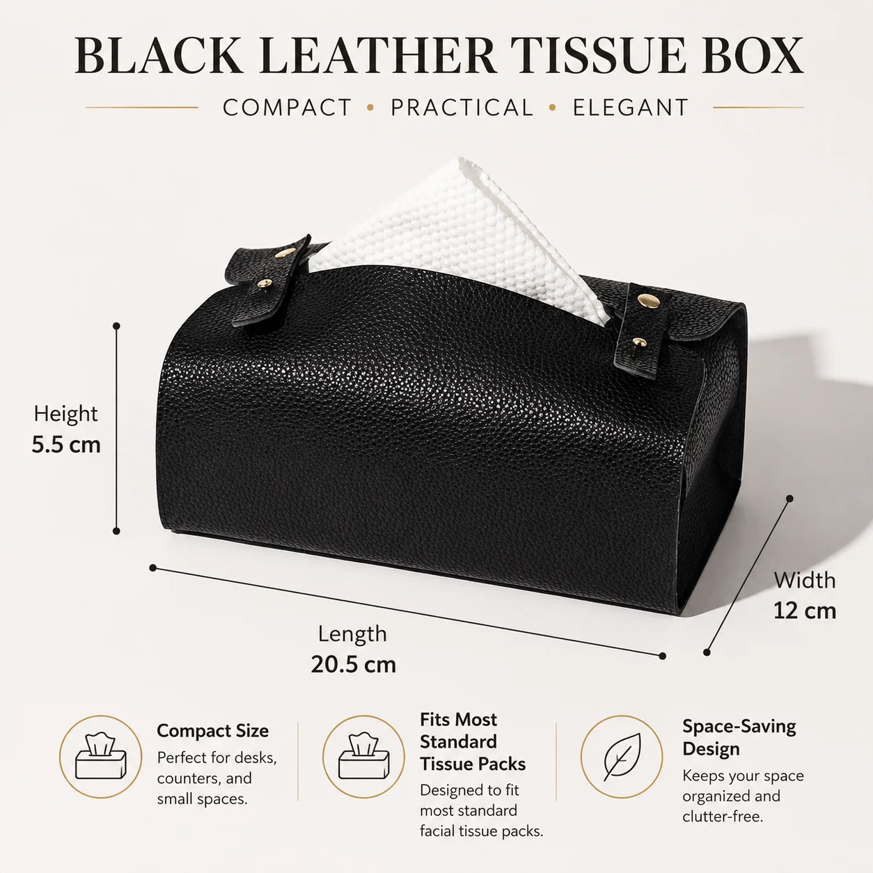 Tissue Box PU Leather Tissue Holder Square Facial Tissue Case Facial Paper Organizer Dispenser for Bathroom,Vanity Countertop - view 2