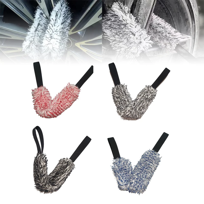 Spazzola per asciugamani per lavaggio ruote auto asciugamano per la pulizia della cintura lunga a doppia faccia asciugamano per dettagli del mozzo della spazzola della ruota in peluche corallo in microfibra