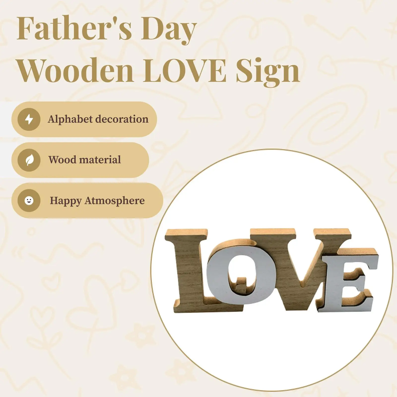 Wooden Love Sign Freestanding Durable Letters Cutout for Shelf Thanksgiving Married Anniversary Party Fathers Day Gift Party